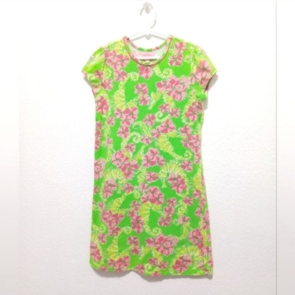 Lilly pulitzer vintage green pink seahorse print girls sz 12/14 dress K82